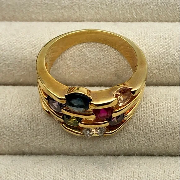 Fashion Jewelry Multicolor Gemstone Gold Ring - Picture 10 of 16